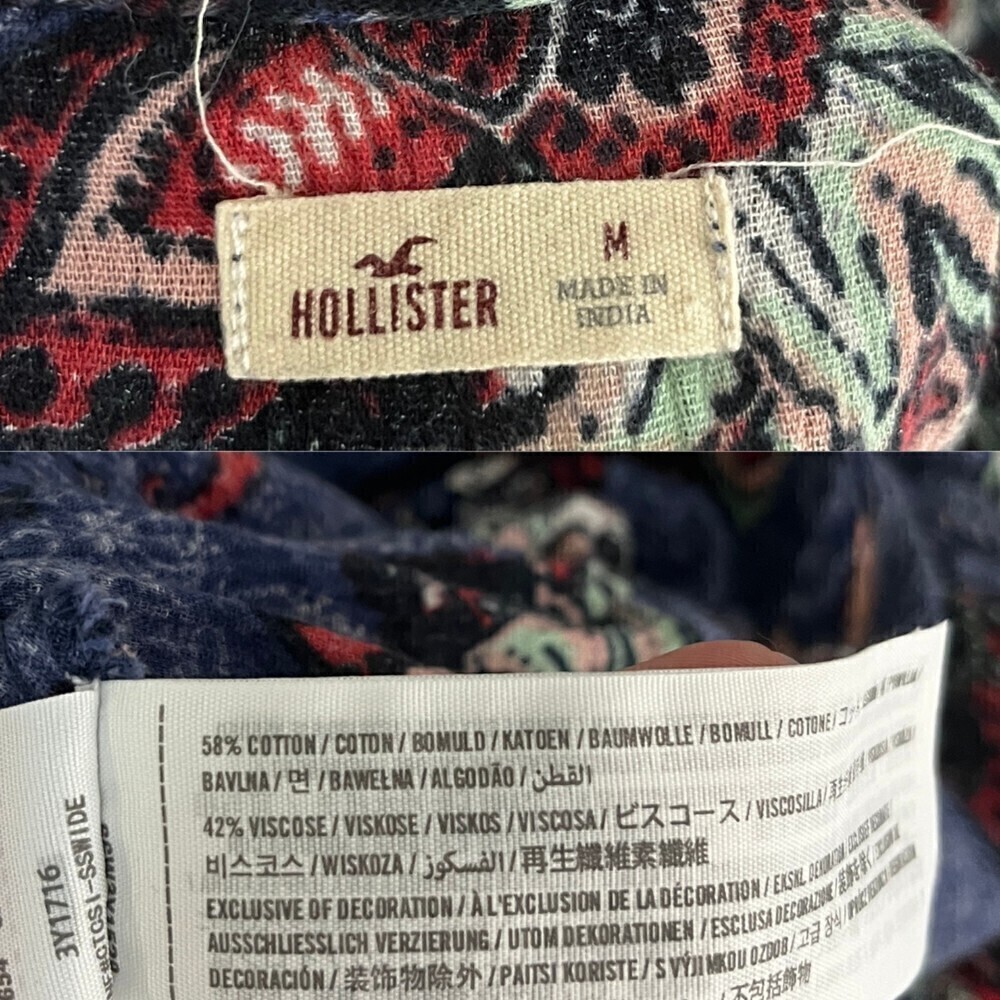 Hollister Size M Faux Wrap Paisley Bell Sleeve High Low Boho Cotton Festival Top - Picture 3 of 12
